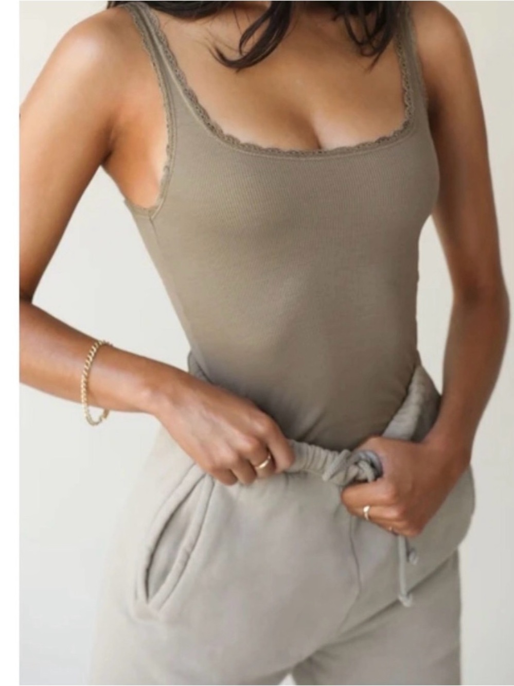 Joah Brown Taupe Lace-Trim Ribbed Camisole